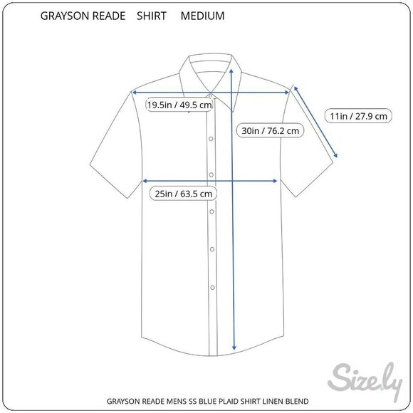 GRAYSON READE MENS SHORT SLEEVE BLUE PLAID LINEN BLEND BUTTON DOWN SHIRT MEDIUM - Picture 2 of 10